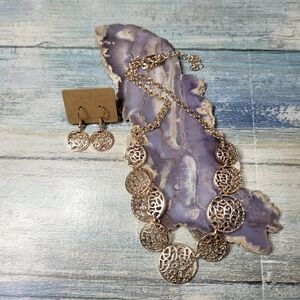 Gold Filigree Necklace and Earring Set